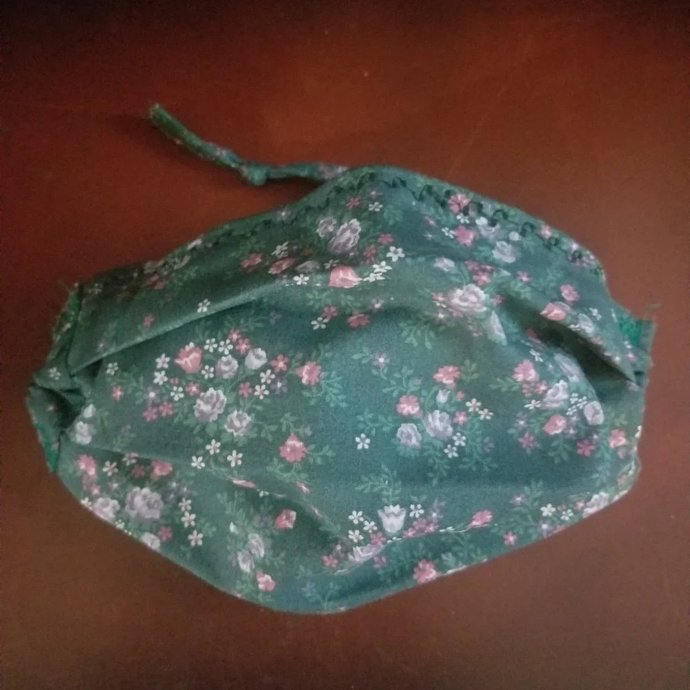 Adult Face Masks - Floral on Green - Filter Pocket - Roomy - Breathable